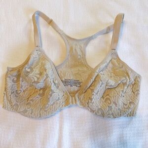 Victoria Secret Nude Lace Full Coverage Racerback Size 32 D Wired Open Front